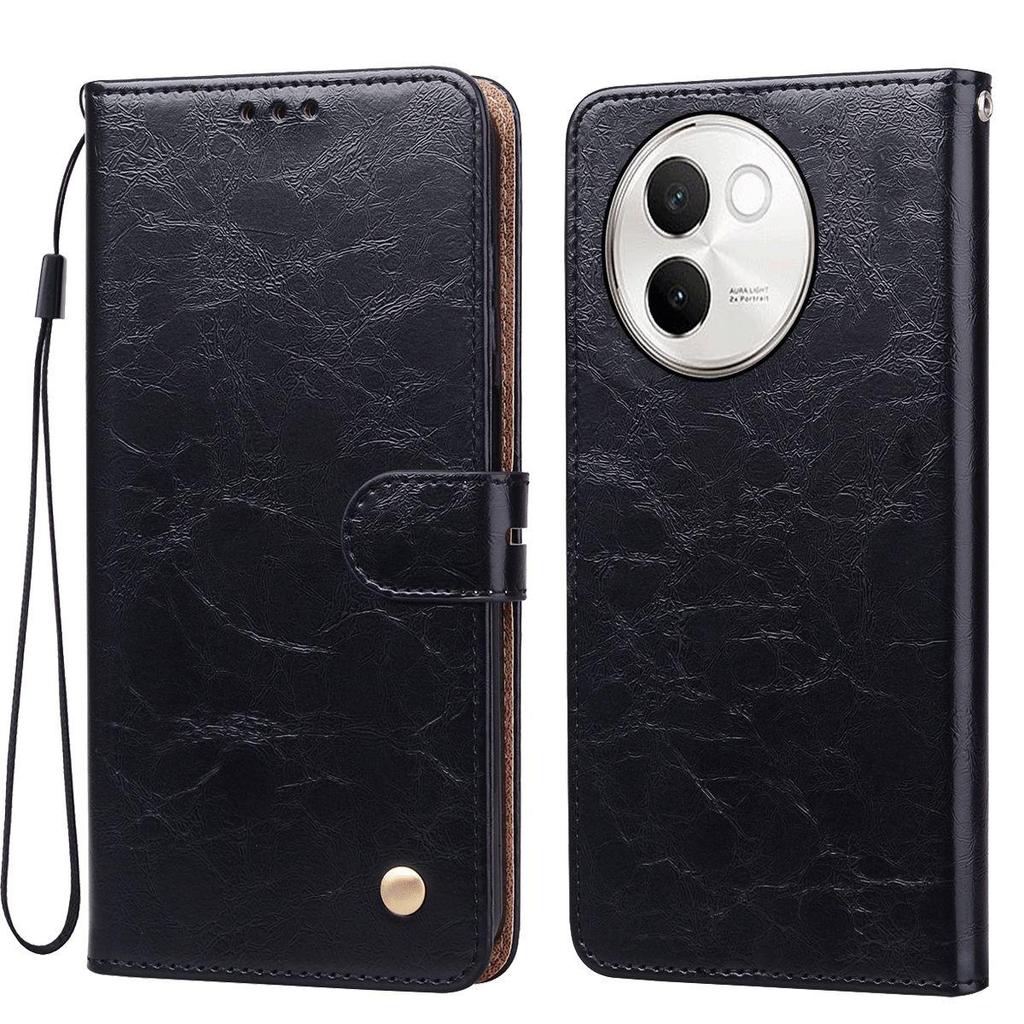 Vintage Crazy Horse Texture PU Leather Flip Wallet Phone Case for Vivo V30e 5G Card Holder Kickstand Shockproof Protective Cover