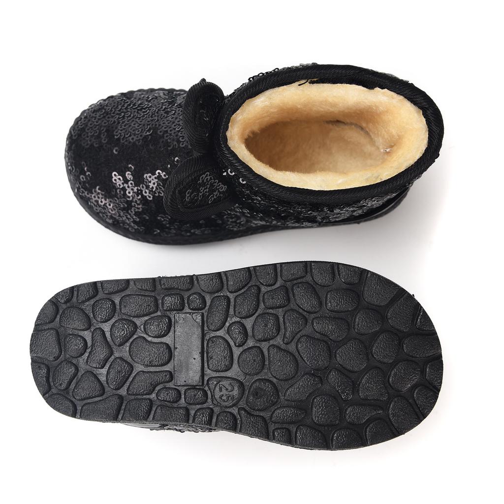 Kinder Winter Bequeme Fleece Kurze Baumwollstiefel Mädchen Verdickte Warme Schneestiefel Jungen Pailletten Einfarbig Schleife Baumwollschuhe
