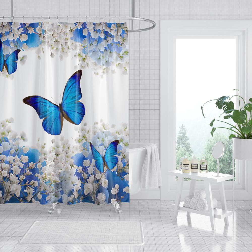 

Белый Цветок Бабочка Душ Занавес красочный цветочный душ Занавес с крючками Водонепроницаемая ткань Ванна Душевая занавеска для ванной комнаты 180x180cm