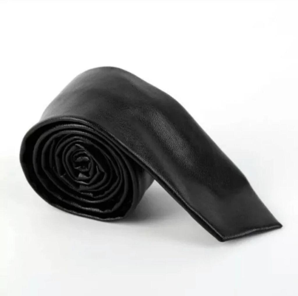 Real Genuine Lambskin Partywear Stylish Neck Tie Men Wedding Black Leather New