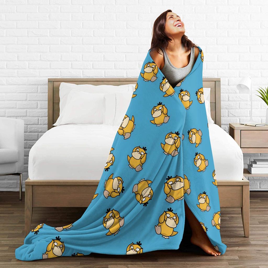 Psyduck Manga Flannel Blanket  Soft Warm Throw Blanket for Couch Bed Travel Office Novelty Bedspread Sofa Bed Cover