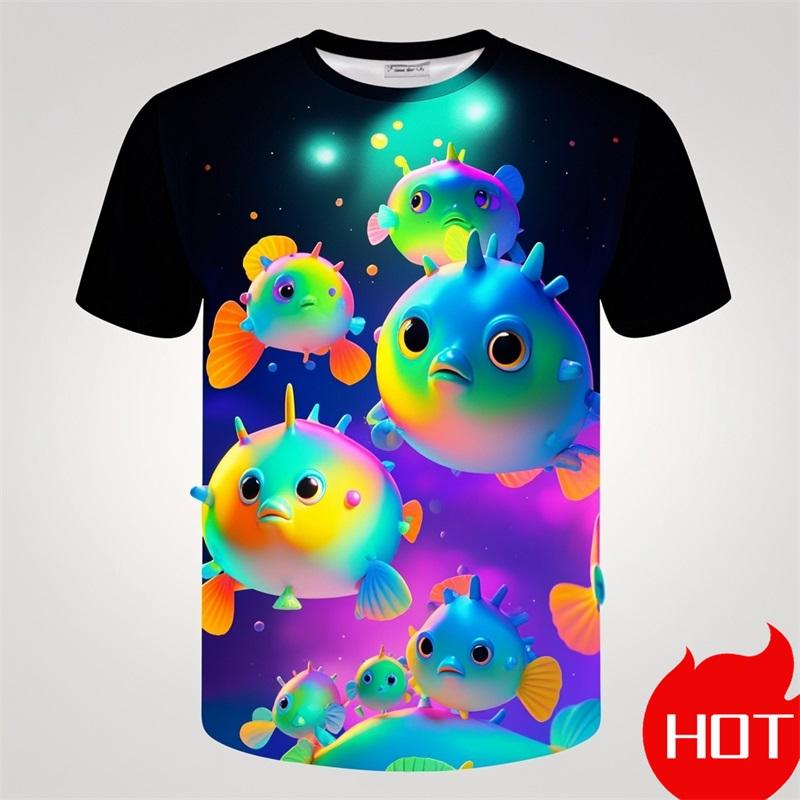 3D Print Cartoon Puffer Fish Graphic Fashion Boys Girls Summer Short Sleeve New Comfortable Soft Children's T-shirts