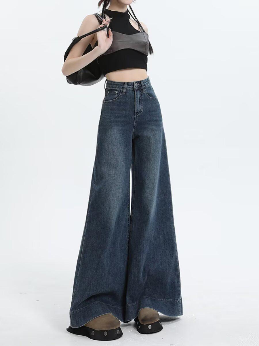 Women s High-Waist Retro Micro-Flare Jeans: Spring Loose Fit, Floor-Length, Petite Size. S