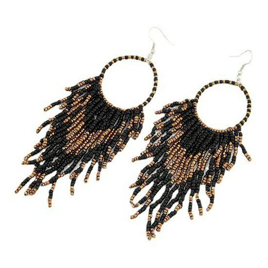 Bohemian Tassel Pendant Earrings with Rice Beads