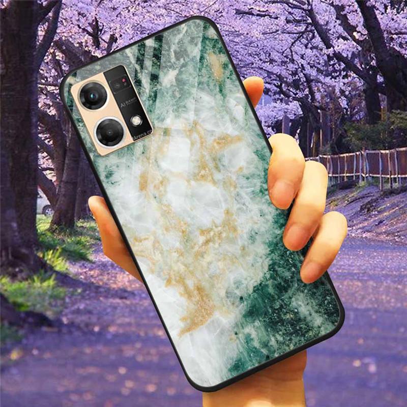 For Oppo Reno7 4G Case Fashion Tempered Glass Moon Star Bumper Cases for Oppo Reno 7 4G Phone Cases CPH2363 Luxury Funda Capa