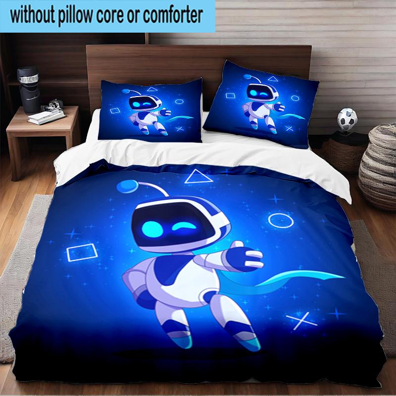 Space Adventure Astro Bot 3PCS Bedding Set 2D Printing (Includes 1 Duvet Cover + 2 Pillowcases Coreless), Bedroom decor,Fan Gift