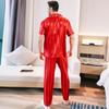 Conjunto de Pijama de Seda de Manga Corta para Hombre en Rojo