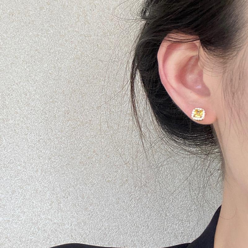 Fashionable 6mm Simple Square Artificial Crystal Hoop Earrings Classic Female Earrings Shiny Small Earrings For  Women Jewelry