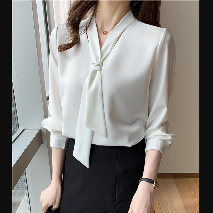 Women's White Chiffon Long Sleeve Shirt - 2025 Spring/Summer Casual & Professional Design