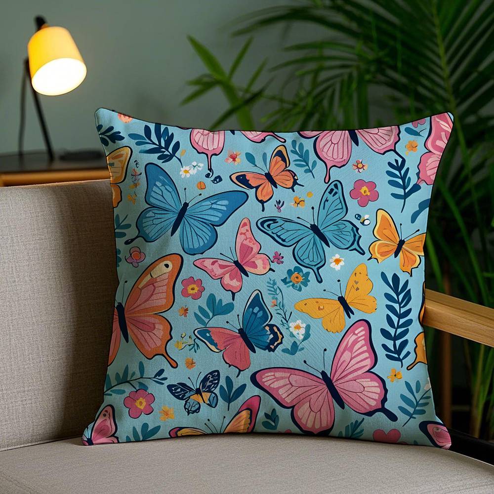 Natural Flowers And Animals pattern Pillow Case Anti-dustmite Pillowcase Invisible zipper silky short plush Sofa cushion cover