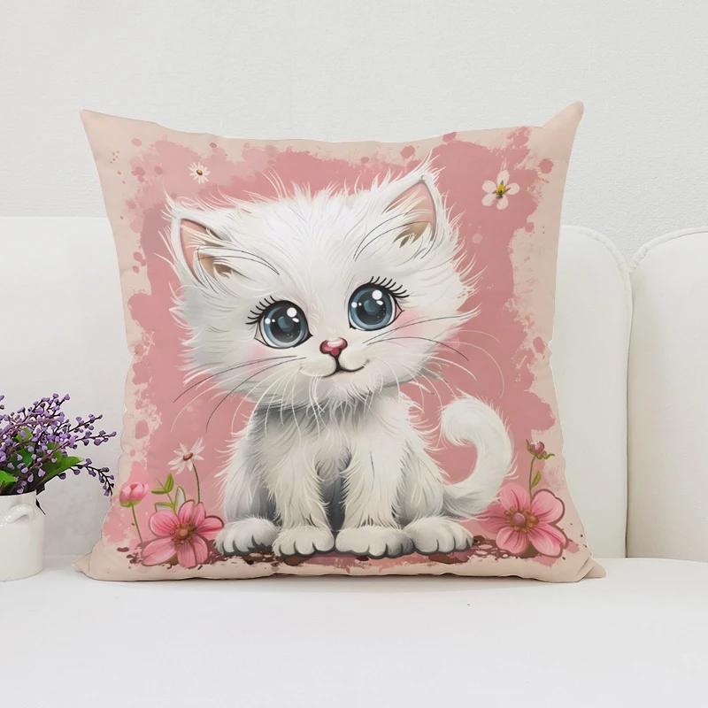 Cute Cartoon Cat Pillowcases for Pillows 45x45 Cushions Cover Aesthetic Room Decoration Cushion Cover 50x50 Home Decor Pillow