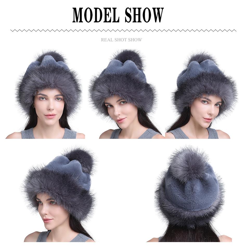 Women's Fashion Fox Fur Ball Hat Autumn and Winter Warm Fur Straw Hat