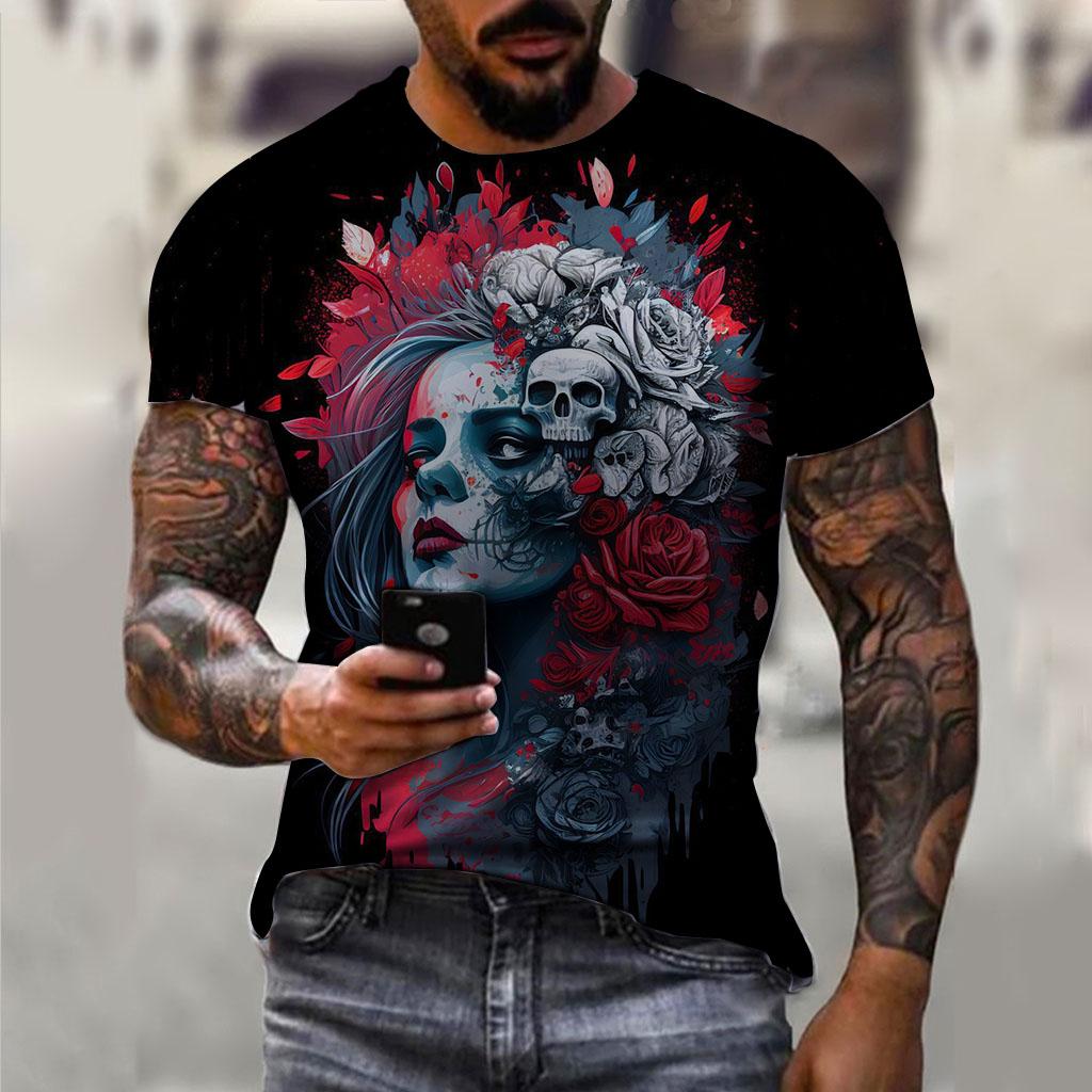 Vintage T Shirts For Men Horror Undead Skull Pattern 3D Printed Short Sleeve Fashion Oversized T-shirt Casual Wowen's T-shirt