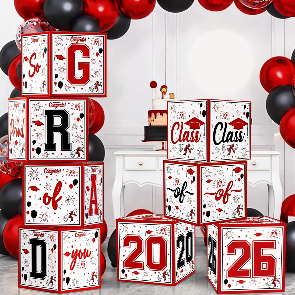 OHOME 8 Pack Graduation Decorations 2026 - Black Gold Balloon Boxes for Class of 2026 Party Favors Supplies - Graduation Party Decorations