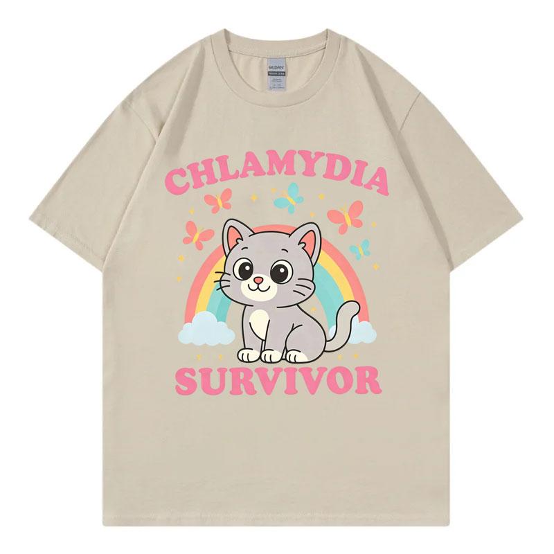 Chlamydia Survivor Funny Cat Meme Graphic T Shirts Men Women Clothing Kawai Fashion T-shirt Harajuku Y2k Short Sleeve T-shirts
