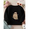 Kids Crewneck Sweatshirt, Cute Witch Hat Spooky Graphic Print, Soft Loose Fit Long Sleeve Pullover