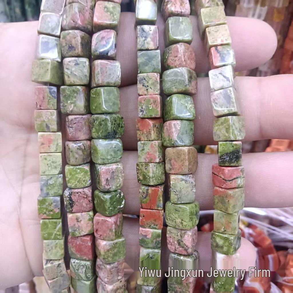 6x6mm Quadratische Rosenquarz-Achat-Perlenkette - Naturstein DIY-Zubehör