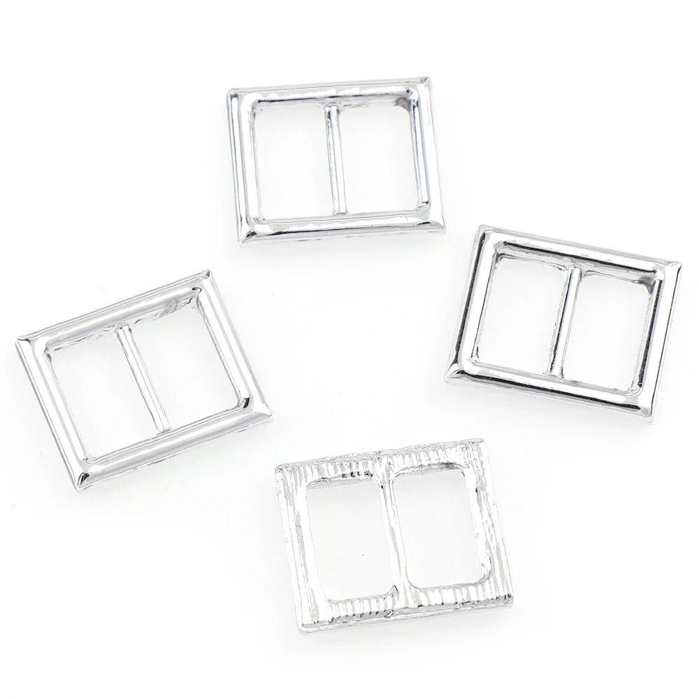 

10pcs Buckle Heart Square Oval Round Ribbon Slider Ribbon Buckles for DIY Craft Silver 5 Shape