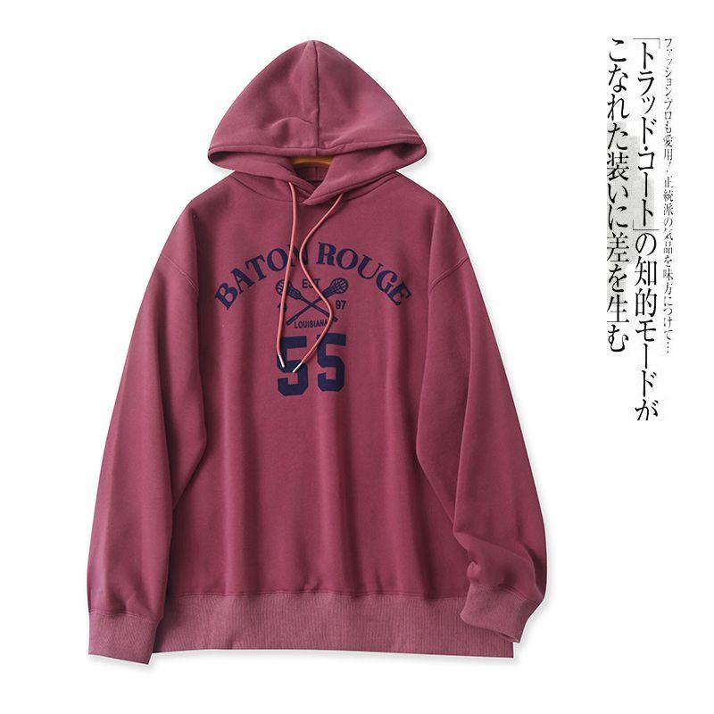 Japanese Order Hooded Fleece Lined Sweater Winter New Men's and Women's Same Style Long Sleeves Letters Plus Size Casual Pullover 30387