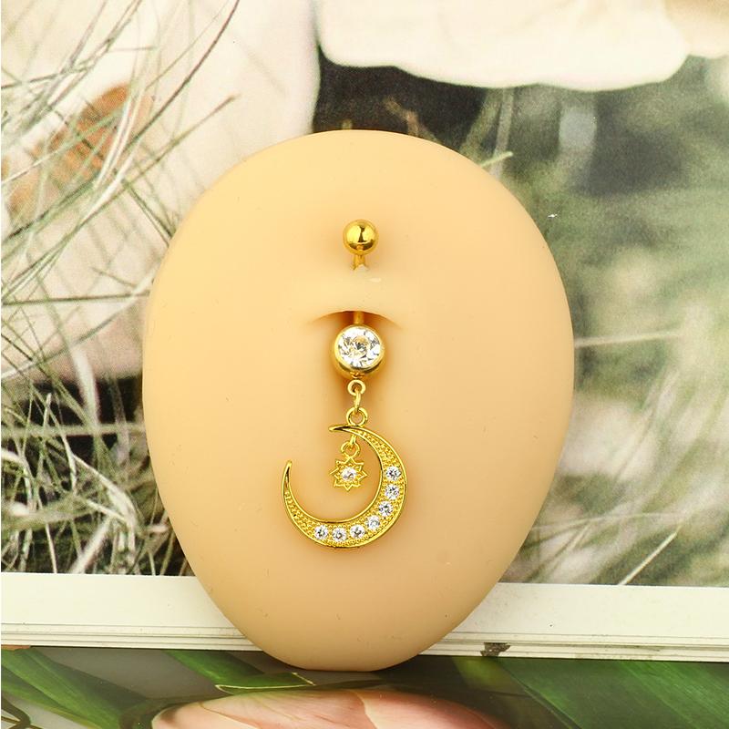 1pc Golden Belly Button Rings Pack Stainless Steel Long Dangling Navel Belly Piercing Jewelry For Women 14G Belly Bar Kit Stud
