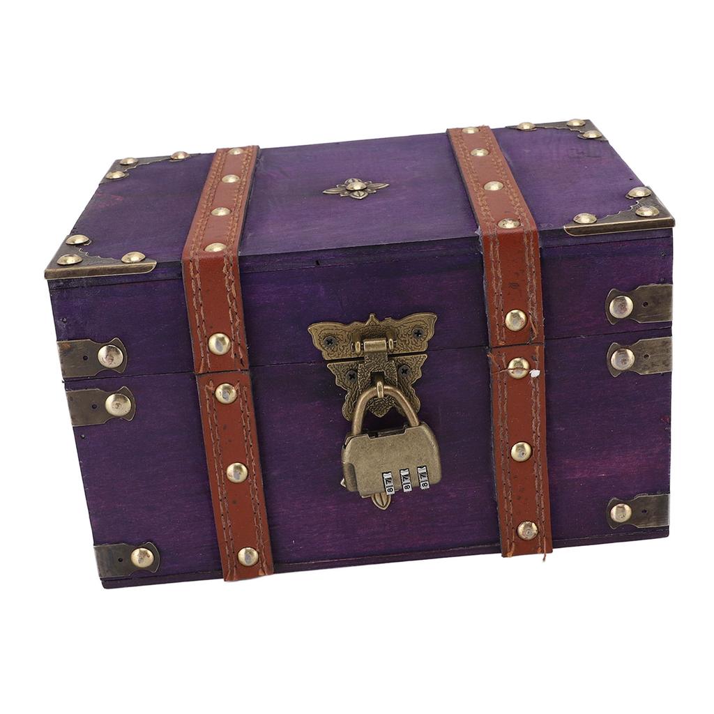 Vintage Wooden Treasure Chest Box with Lock Rectangle Antique Wood Jewelry Storage Box Decorative Handmade Case