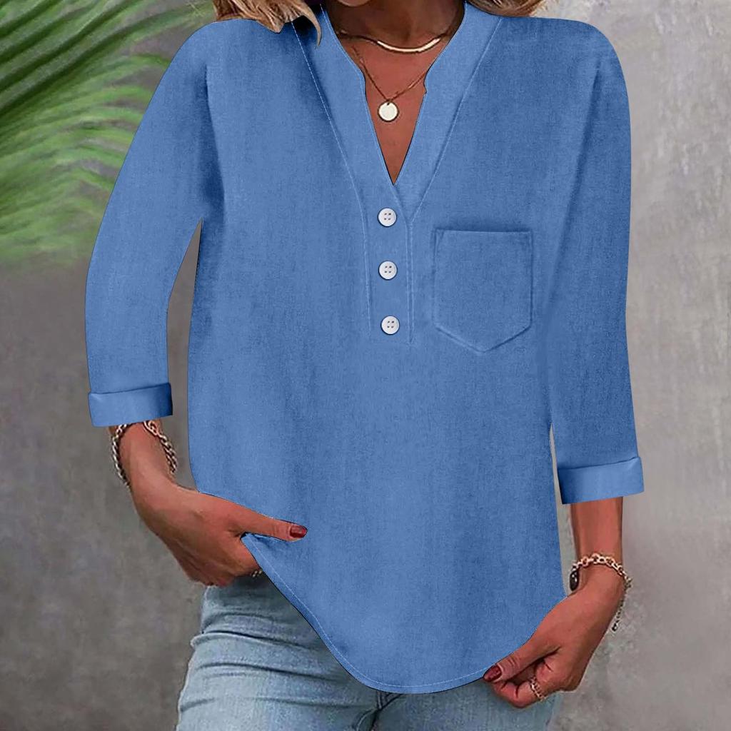 Women's Relaxed Fit Linen Shirt With 3/4 Sleeves