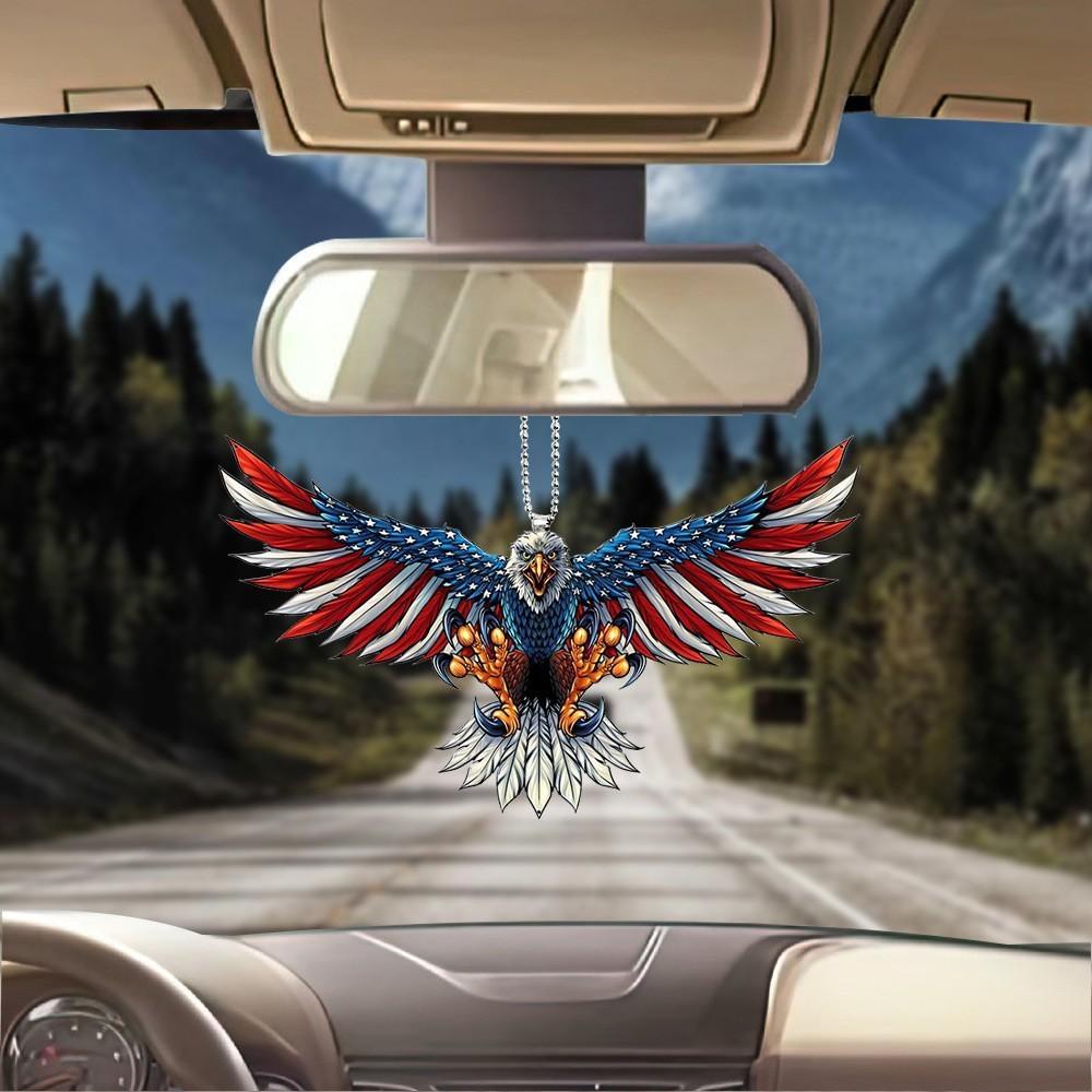 Acrylic American Unique Flag Eagle Car Interior Rearview Mirror Charm Keychain