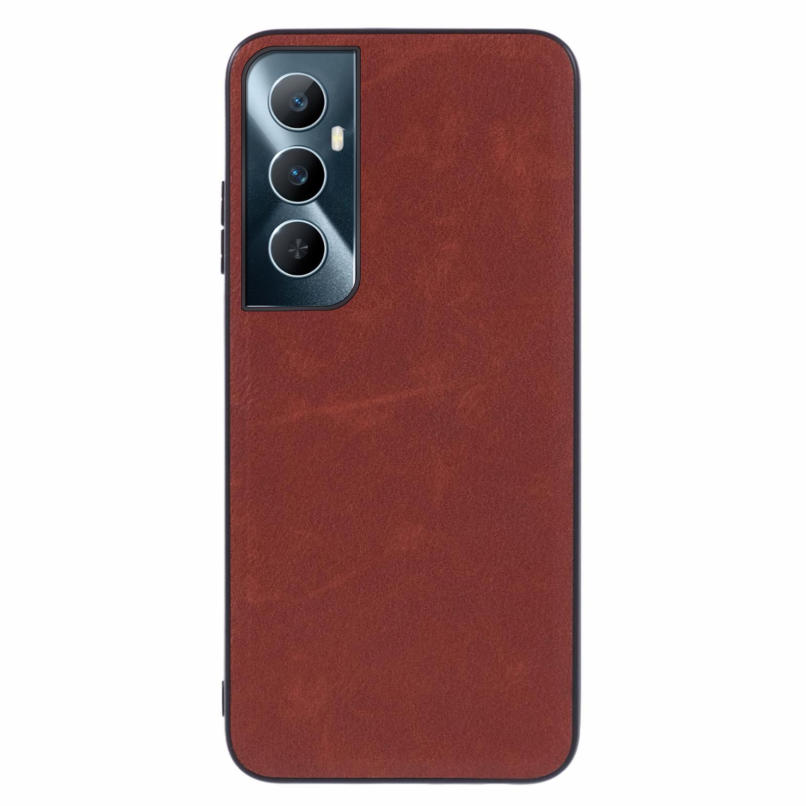 

For Realme C65 4G Case Leather Coated PC+TPU Shockproof Phone Cover Brown