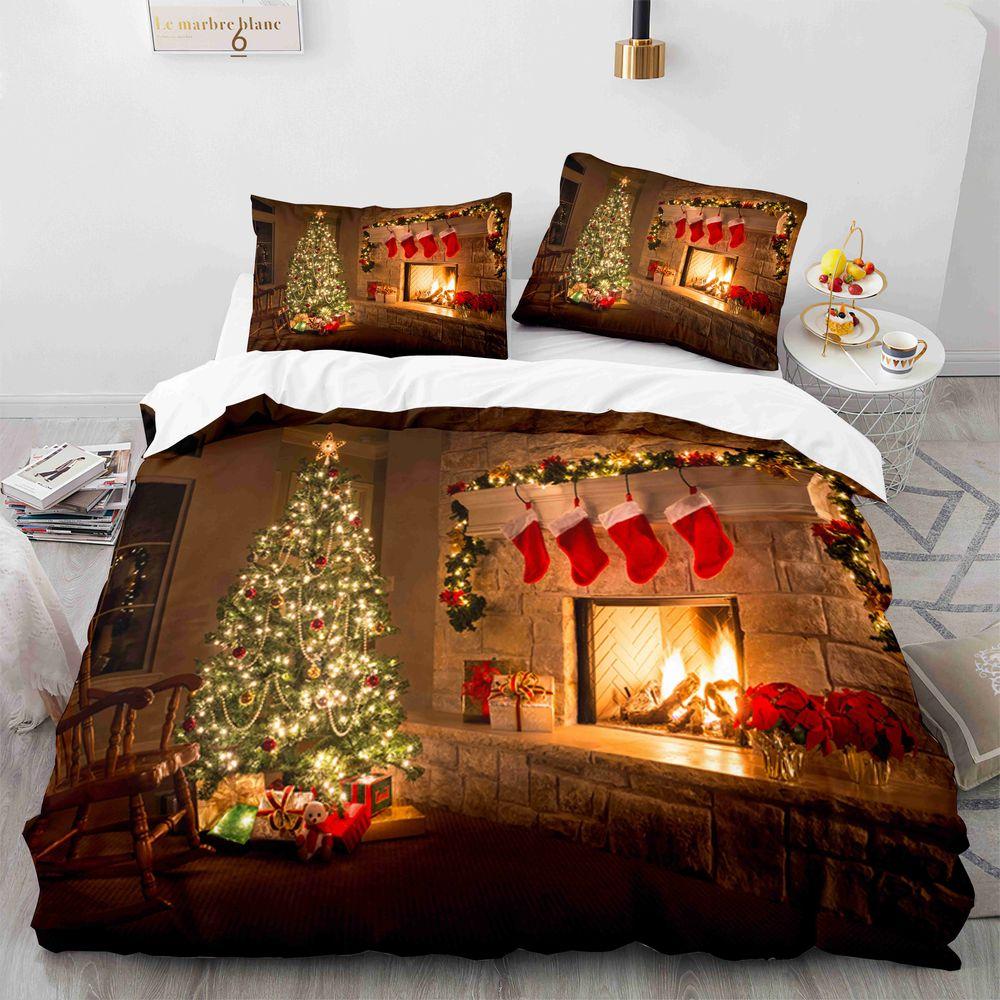 Christmas King Queen Duvet Cover Santa Claus Snowman Bedding Set Red Green Grid Checkered Quilt Cover Polyester Comforter Cover