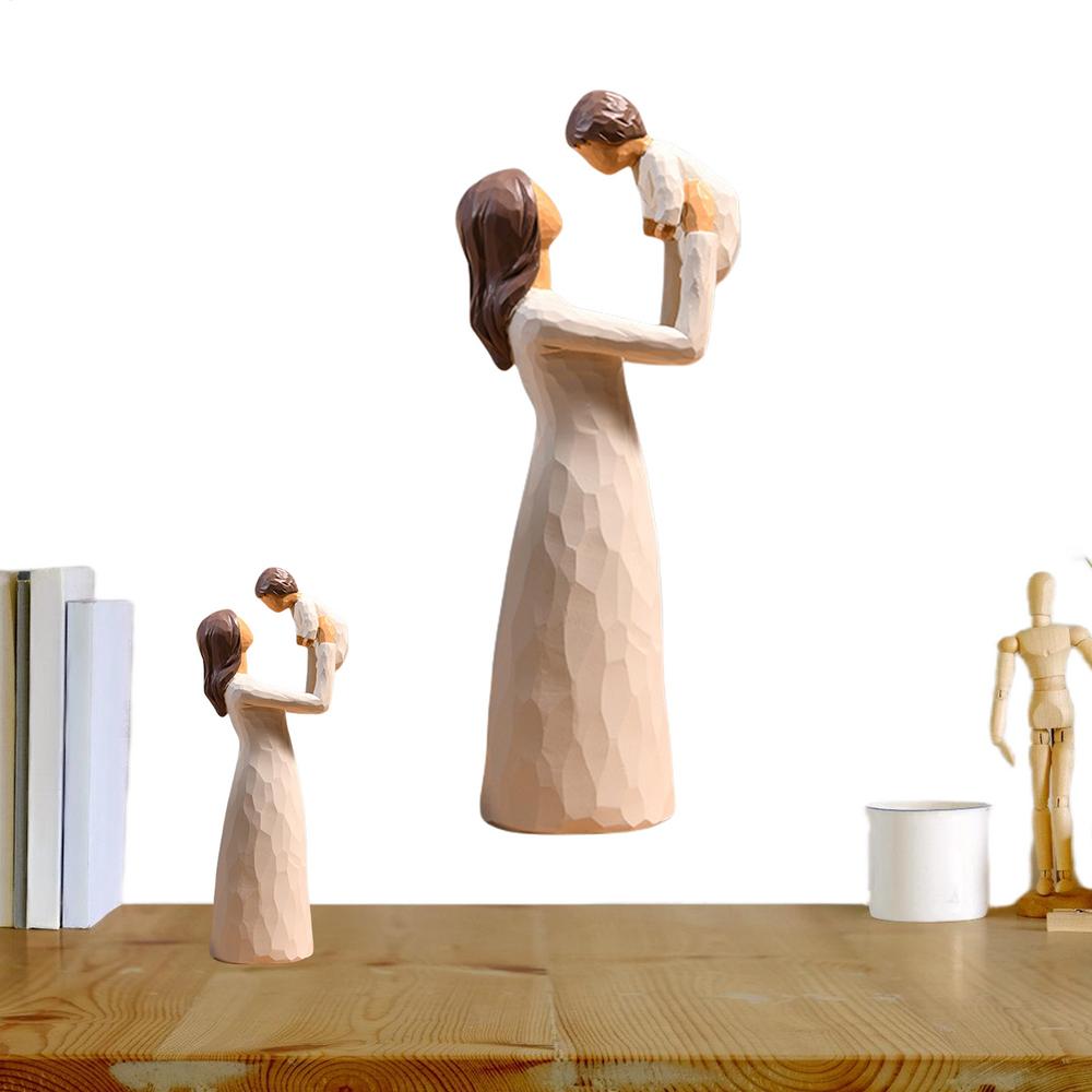 Kunstharzhandwerk Ornament für Tisch Mutter und Sohn Figur Statue Elegantes Tischornament Familienständer Skulptur Kreatives Handwerk Heimdeko