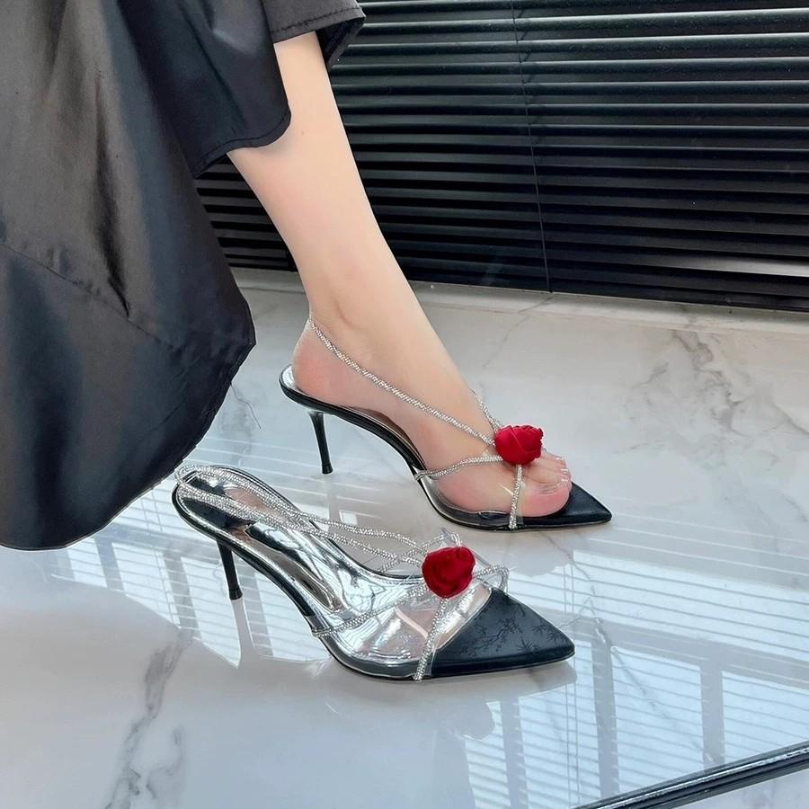 In the summer of 2025, the new pointed hollow one-word foot cover will be sent in Europe and America with large size women's stiletto sandals.