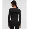 Lululemon Wunder Train Cropped Long Sleeve Shirt  Flocked Black Black