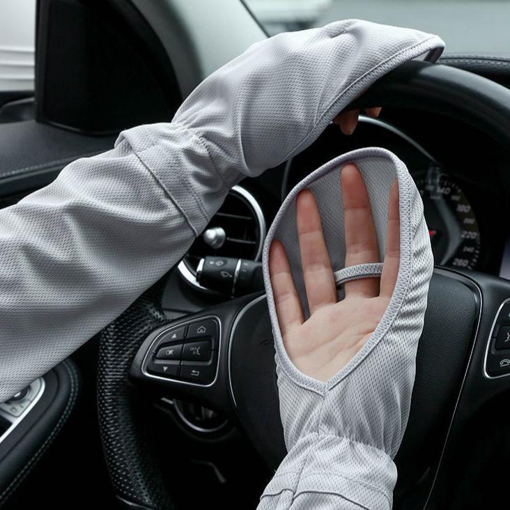 Wholesale Summer Uv Protection Breathable Ice Silk Sleeves Driving Sun Protection Gloves серый