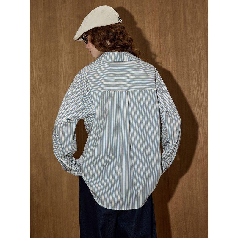 Coolhut Lazy Style Color-Blocking Loose Versatile Striped 2025 Autumn Women's Casual Long-Sleeve Shirt