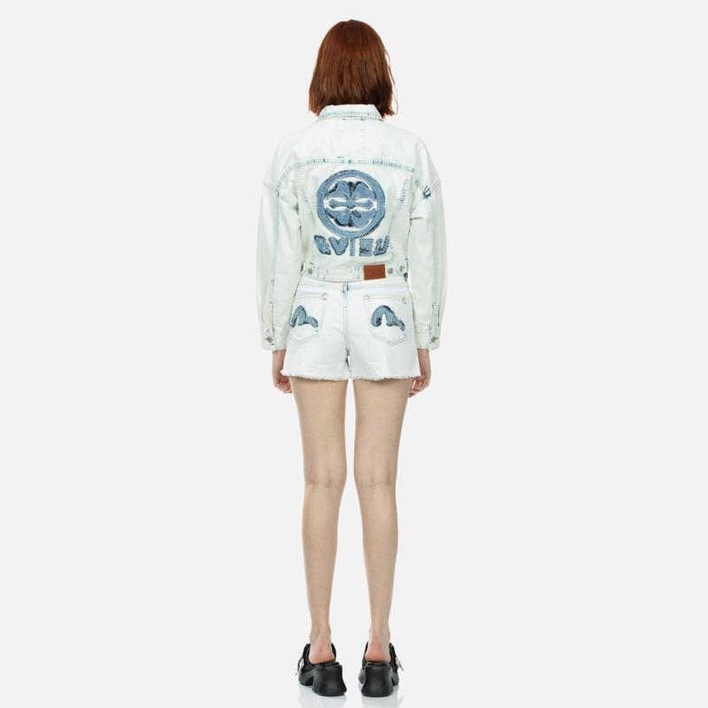 Evisu SS24 Floral And Logo Patch Fashion Denim Jacket Women Jacket Denim-Blue 2ESHTW4DJ4056FFDN