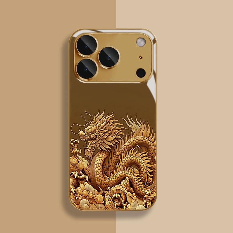 Chinese Style Golden Dragon Tempered Glass Phone Case For Samsung Galaxy S26 Ultra S25 S24 S23 Plus S25 FE Hard Protect Cover