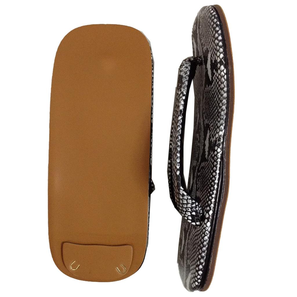 Snake Pattern Snake Size L [Edo Ten] Japanese-made Sandals, Double-layered Sole, All-over Pattern, Black,
