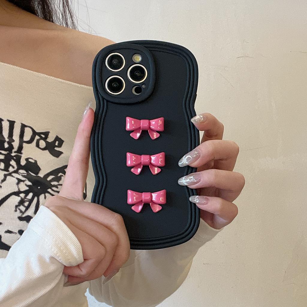 ins sweet and cool three-dimensional bow is suitable for iPhone16Pro max Apple 15 mobile phone case 12/13 soft case.