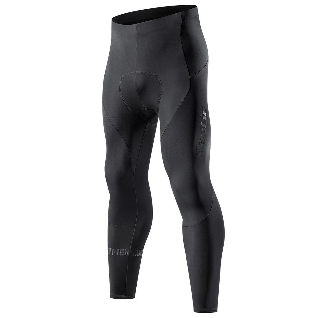 Santic Men's Fleece Cycling Pants, Breathable, Quick-Drying, Padded, Windproof, and Elastic for Autumn and Winter, Black, Size XL