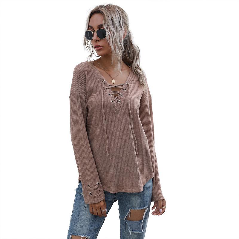 Autumn Gray V-neck Knitted Sweater Women's Loose Pullover Design Fashion Casual Temperament Comfortable Versatile Daily Top