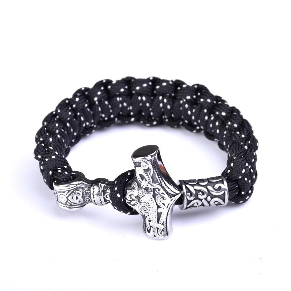 

Нержавеющая сталь Молот Викинга Тора Открытый плетеный браслет из паракорда Мужские украшения 19CM