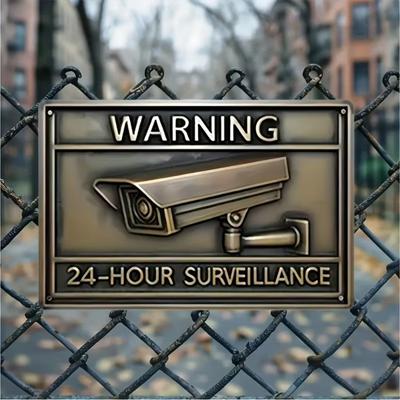 SurveillanceGuardPro™ Vintage Blikschilderij | Bewakingsbord | Duurzaam Blikplaat met Cameraafbeelding