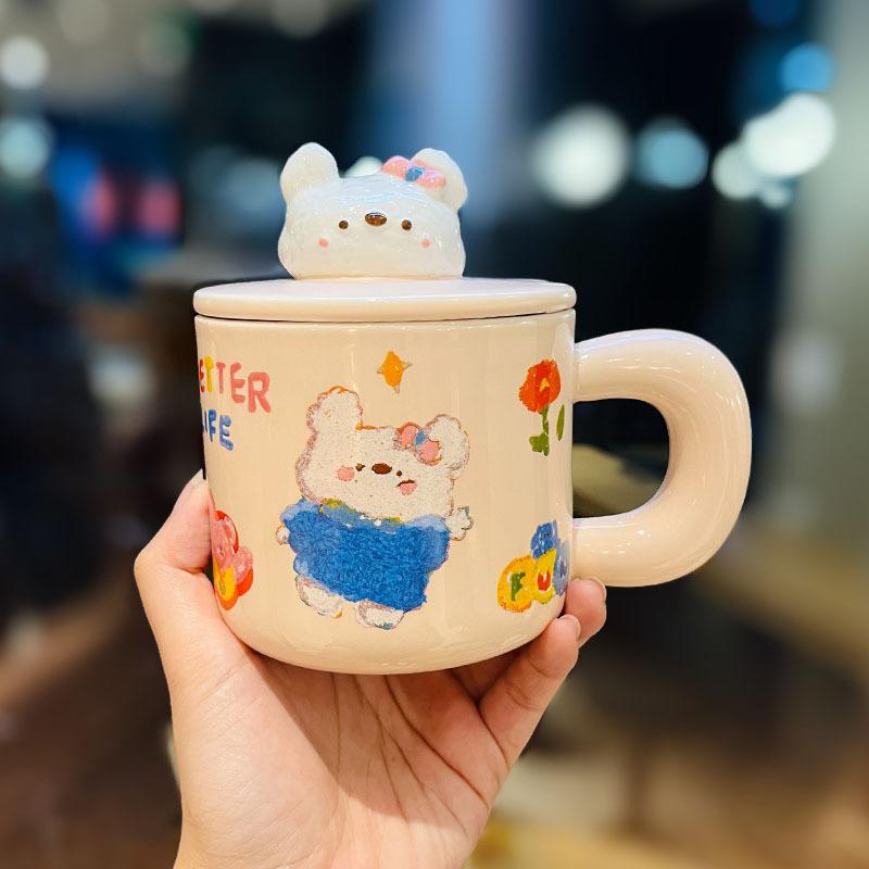 

Cat And Mouse Ip Ceramic Mug With Lid Creative Design Bite Apple Cup Cute Cup Souvenir approx. 400ml