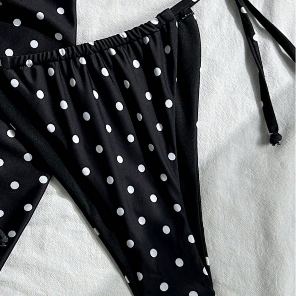 3pcs Halter 3-Piece Swimwear Dot Print Bikinis Set Beachwear Clothing Bathing Suits Summer Season
