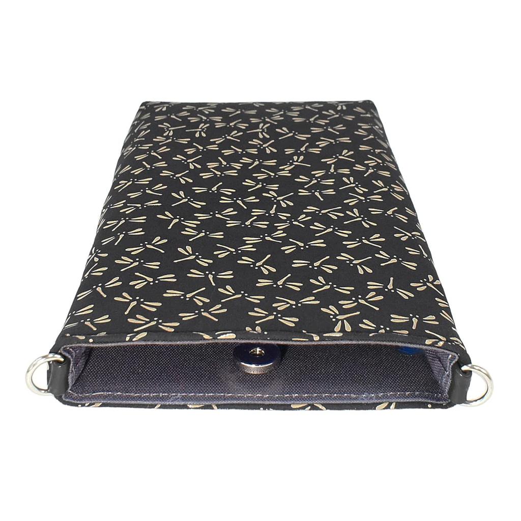 Indenya Inden Umhängetasche Smartphone-Tasche Smartphone-Hülle Crossbody Hirschleder Schwarz x Weiß Lack Libellenmuster 5029-11-008