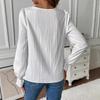 Blusa da Donna con Scollo Quadrato e Bordi in Pizzo, Texture Pieghettata, Maniche Lunghe a Svasatura, Top Casual Monocolore