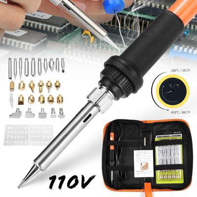 60PC 60W Wood Burning Pen Set Tips Stencil Soldering Tools Pyrography Crafts Kit