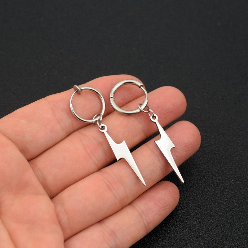 Punk Stainless Steel Earrings for Men Women Gothic Rhomb Lightning Geometry Drop Ear Clip Earrings Pop Hip Hop Piercing Jewelry