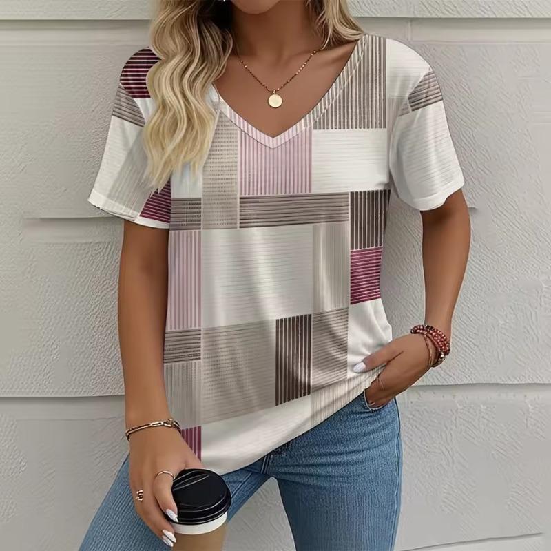 Summer Women's V-neck Short Sleeve T-shirt Tops Graphic 3D Print Outdoor T-shirt Female Casual Oversized Clothing Streetshirts