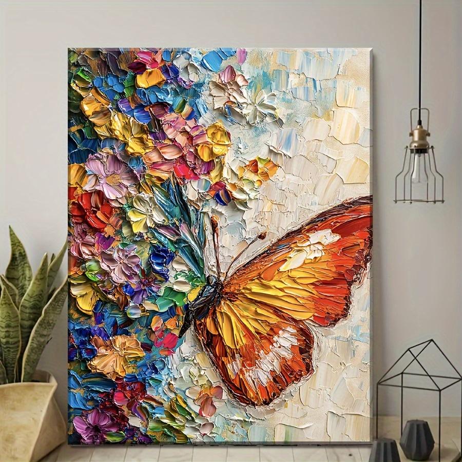 Vibrant Butterfly and Flowers Canvas Wall Arts Modern Abstract Wall Decor for Living Room Wall Decor No Frame